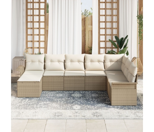 Set de sofá de jardín de 8 piezas con cojines ratán beige