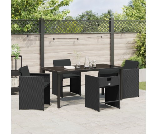 Set de Comedor de Jardín de 5 Piezas  con Cojines Negro Poliratán