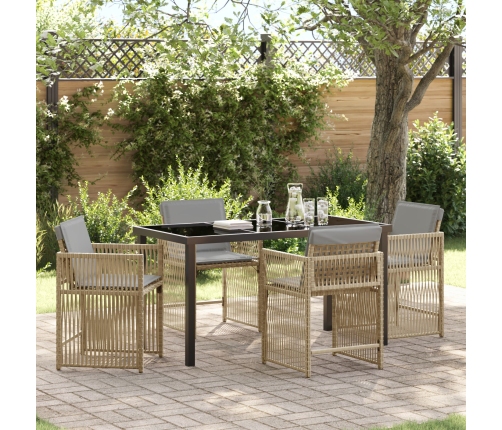 Juego de Comedor de Jardín de 5 Piezas con Cojines Beige Ratán Poliéster