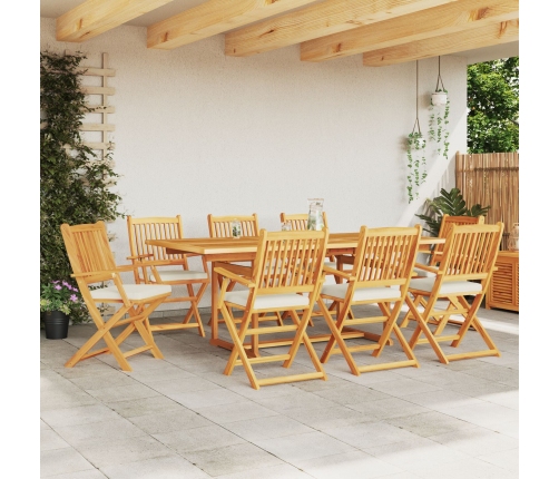 Sillas de jardín plegables  con cojín blanco 8 piezas de madera maciza de acacia