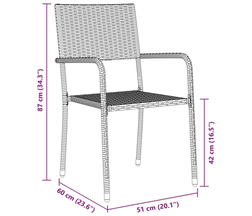 Juego de 7 Comedor de Jardín Gris Poliratán