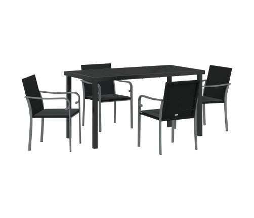 Juego de Comedor de Jardín de 5 Piezas con Cojines de Rattan Negro
