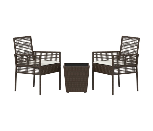 Conjunto de Bistro de Jardín de 3 Piezas  con Cojines Marrón de Poliratán