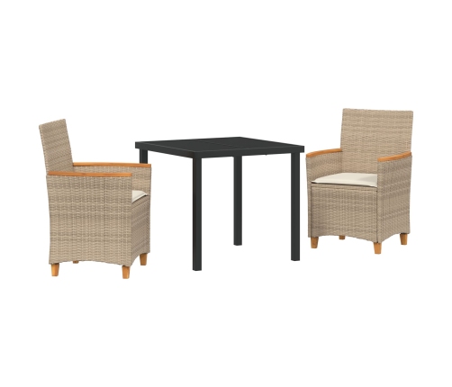 Juego de Comedor de Jardín de  de 3 Piezas con Cojines Beige Poliratán