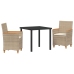 Juego de Comedor de Jardín de  de 3 Piezas con Cojines Beige Poliratán