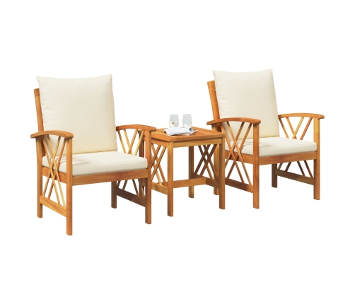 Conjunto de Jardín de 3 Piezas con Cojines de Madera Maciza de Acacia
