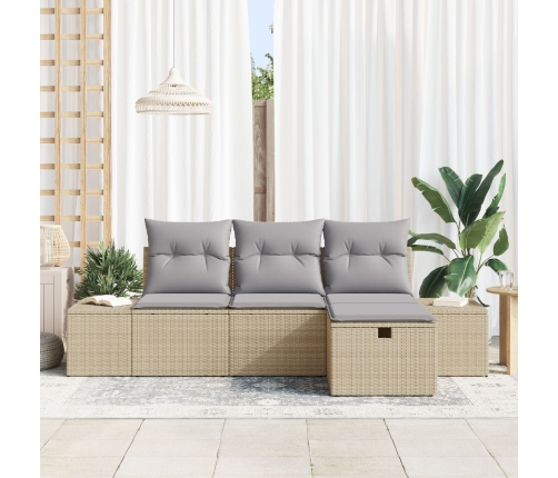 Conjunto de Sofá de Jardín  de 4 Piezas con Cojines Beige Ratán Poli