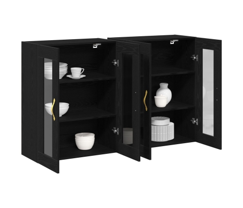 Gabinete Montado en la Pared Set de 2 Roble Negro Madera, Vidrio