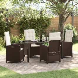 Conjunto de comedor de jardín de  de 5 piezas con cojines marrón de poliratán