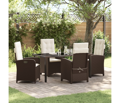 Conjunto de comedor de jardín de  de 5 piezas con cojines marrón de poliratán
