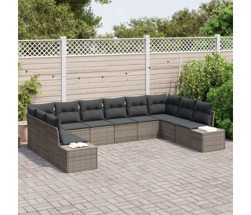 Set de Sofá de Jardín  de 10 Piezas con Cojines Gris Poliratán