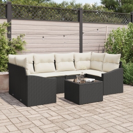 Conjunto de Sofá de Jardín  Conjunto de 7 Negro y Crema