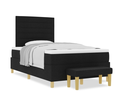 Cama Box Spring  con Colchón y Banco Negro 120x200 cm Tela
