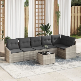 Conjunto de Sofás de Jardín de 7 Piezas con Cojines Gris Poliratán