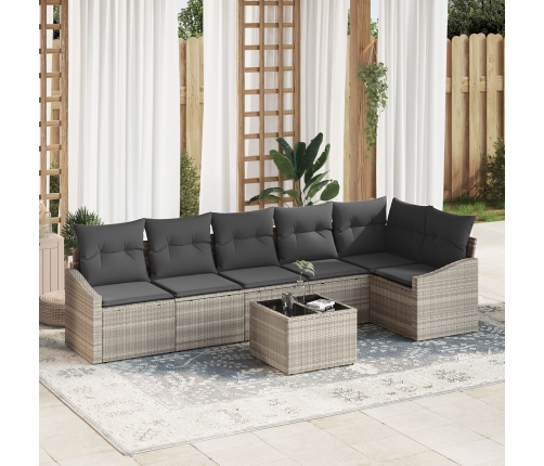 Conjunto de Sofás de Jardín de 7 Piezas con Cojines Gris Poliratán