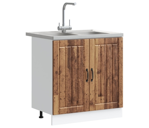 Gabinete de Cocina  'Lucca' con Doble Fregadero - Madera Vieja, Madera Elaborada