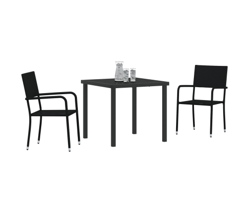 Set de comedor de jardín  de 3 piezas de ratán polimérico negro