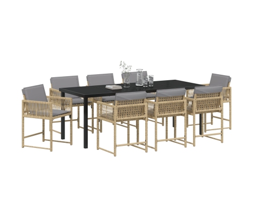 Conjunto de Comedor de Jardín  de 9 Piezas con Cojines Beige Ratán Poliéster