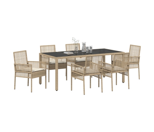 Set de Comedor de Jardín de 7 Piezas con Cojines Beige de Poliratán