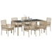 Set de Comedor de Jardín de 7 Piezas con Cojines Beige de Poliratán