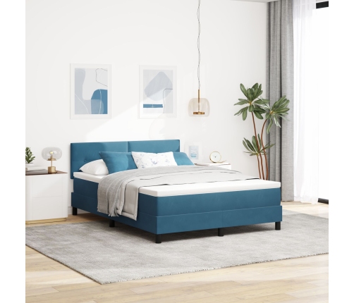 Cama Box Spring de  con Colchón Azul Oscuro 140x200 cm de Terciopelo