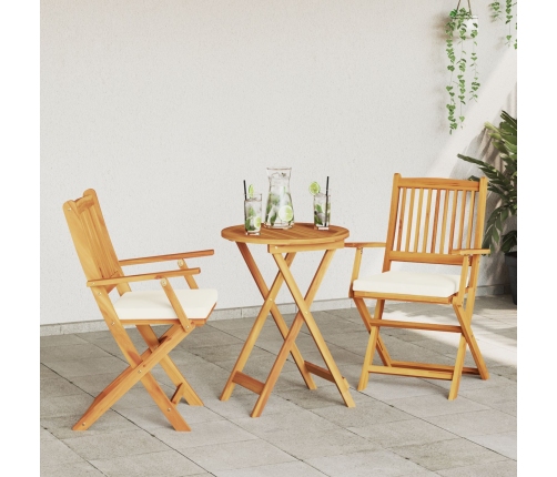 Sillas de jardín plegables  con cojín blanco 2pcs de madera de acacia maciza