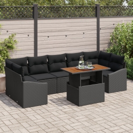 Juego de Sofás de Jardín Juego de 8 Negro Ratán, Madera