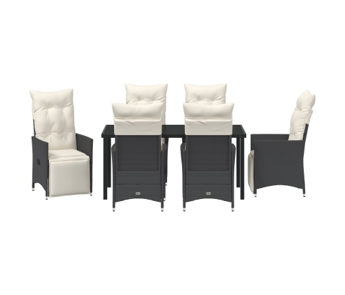 Set de Comedor de Jardín  de 7 Piezas con Cojines de Poliratán Negro