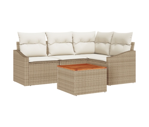 Conjunto de Sofá de Jardín de 5 Piezas con Cojines Beige Ratán Poliratán Acacia