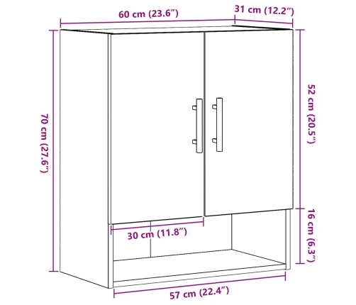 Gabinete de Pared  de Roble Negro 60x31x70 cm en Madera Ingenierizada