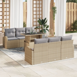 Juego de Sofás de Jardín de 7 Piezas con Cojines Beige Ratán Sintético