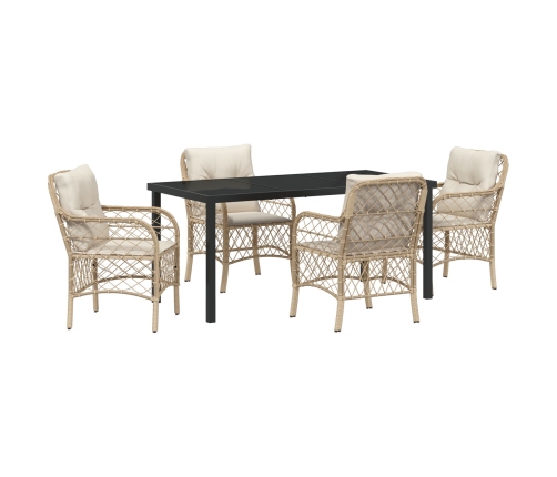 Juego de Comedor de Jardín de 5 Piezas con Cojines Beige Ratán Poliéster
