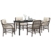 Juego de Comedor de Jardín de 5 Piezas con Cojines Marrón Rattan Poliéster