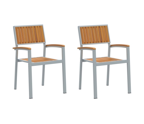 Sillas de Exterior  2 pcs Apilables de Madera Sólida Acacia y Metal Gris