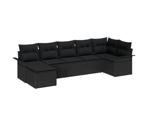 Set de Sofá de Jardín  de 7 Piezas con Cojines Negro Poliratán