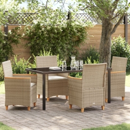 Set de Comedor de Jardín  de 5 Piezas con Cojines Beige de Polirratán