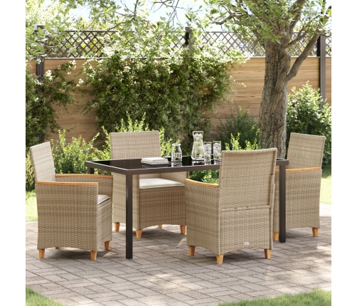 Set de Comedor de Jardín  de 5 Piezas con Cojines Beige de Polirratán