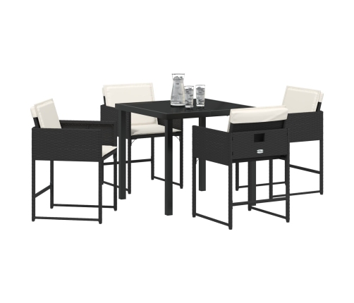Juego de Comedor de Jardín de 5 Piezas con Cojines Ratán Poliéster Negro