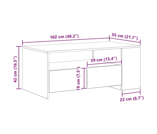 Mesa de café de madera vieja 102x55x43,5 cm de madera de ingeniería