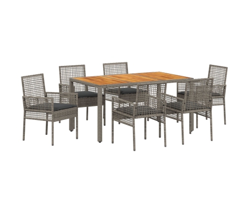 Juego de Comedor de 7 Piezas con Cojines en Gris Poliratán