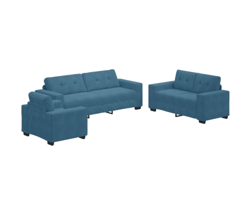 Conjunto de Sofá de 3 Piezas con Cojines de Terciopelo Azul