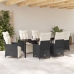 Set de Comedor de Jardín de 7 Piezas con Cojines Poliratán Negro