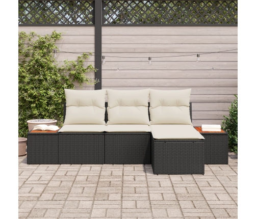 Conjunto de Sofá de Jardín de 4 Piezas con Cojines Negro Ratán Sintético Acacia