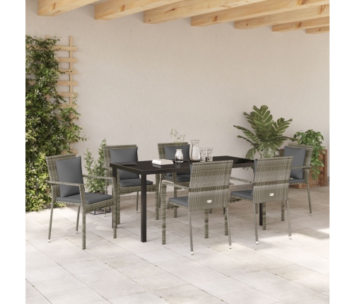 Conjunto de Comedor de Jardín  de 7 piezas con Cojines Gris Poliratán