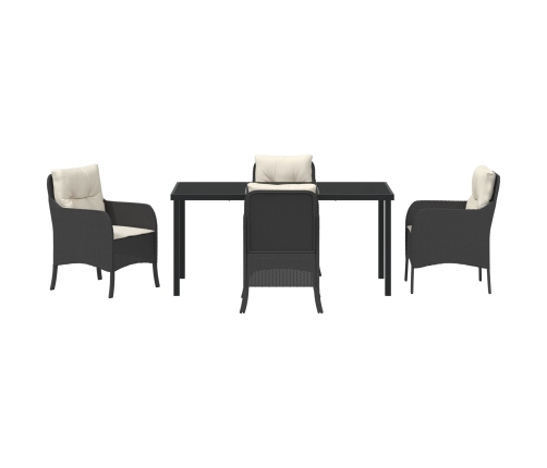 Conjunto de Comedor de Jardín de 5 Piezas con Cojines Poliratán Negro