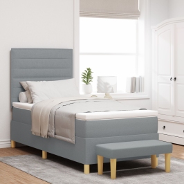 Cama con Somier  con Colchón y Banco Gris Claro 90x200 cm Tela