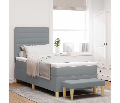 Cama con Somier  con Colchón y Banco Gris Claro 90x200 cm Tela