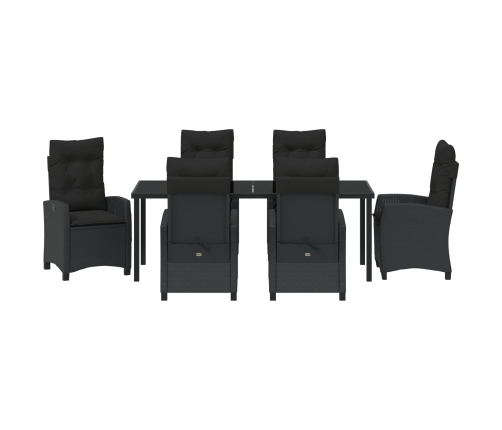 Set de Comedor de Jardín  de 7 Piezas con Cojines Poliratán Negro