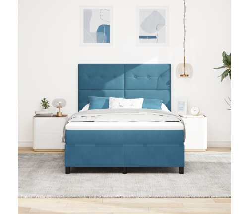 Cama con Box Spring y Colchón  & LED Azul Oscuro 160x200 cm de Terciopelo