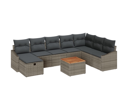 Set de Sofá de Jardín  de 9 Piezas con Cojines Gris Ratán